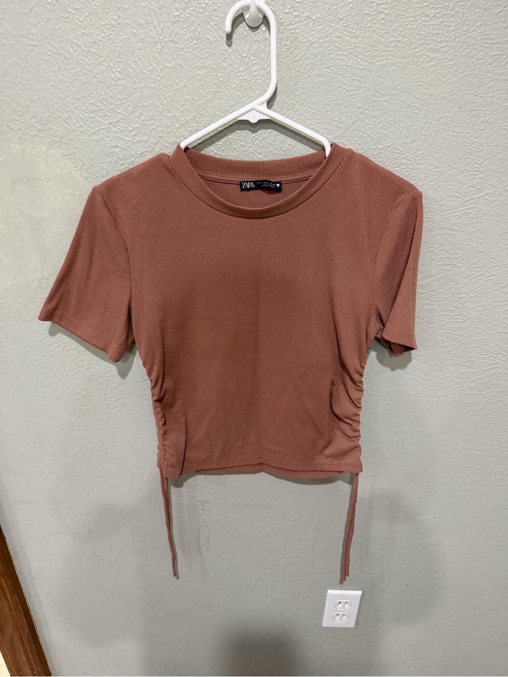 Zara Brown Crop Tee with Side Drawstrings